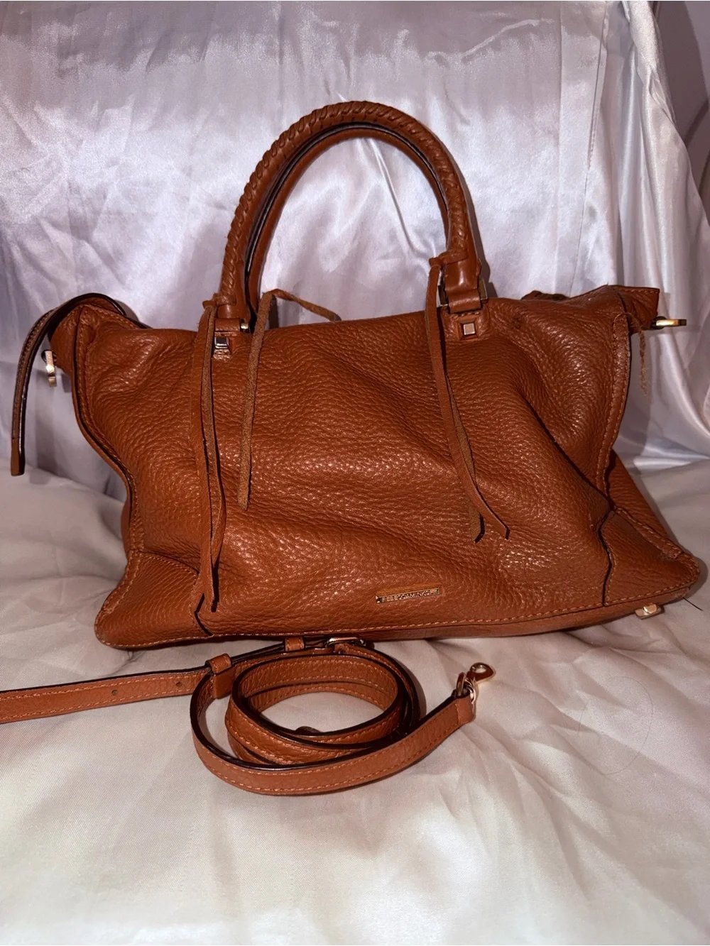 Rebecca Minkoff Cognac Pebbled Leather Satchel with Shoulder Strap